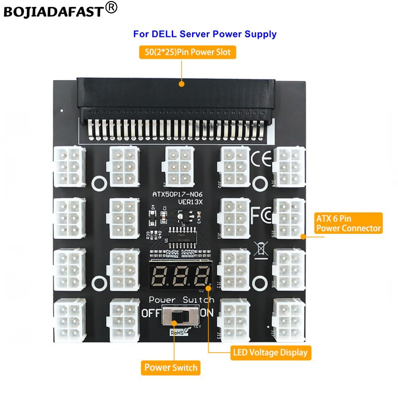 2400W Server Psu Breakout Board - 17 Portlu PCIe 6Pin Konnektör Sunucu